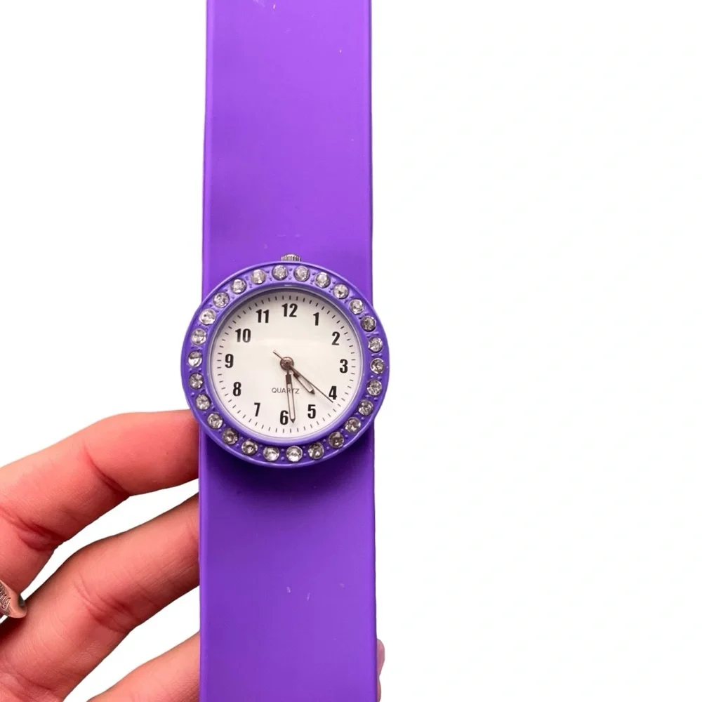 Collezio Purple Silicone Stainless Steel Back Rhinestone Slap‎ Watch Face & Band